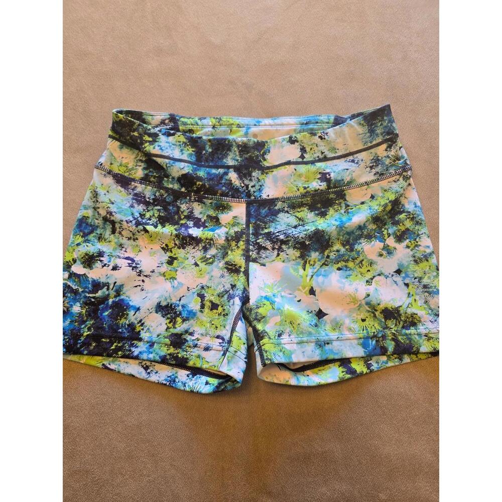 Athleta Hypersonic Sonar Running Blue/Green Compression Short (M)